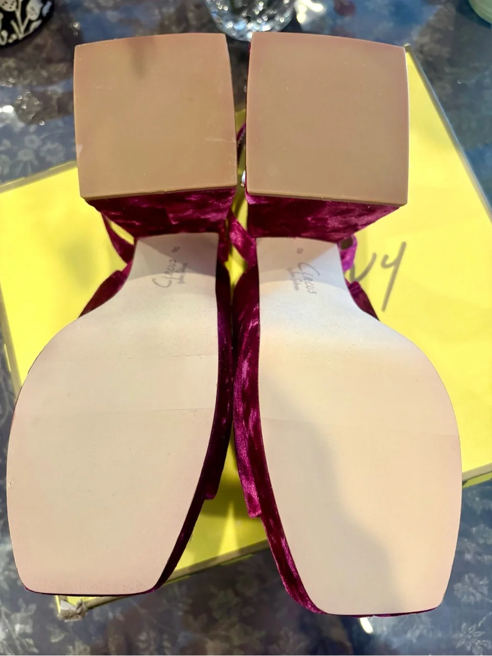Circus NY Crushed Velvet Platform Wedge Sandals in Magenta 8